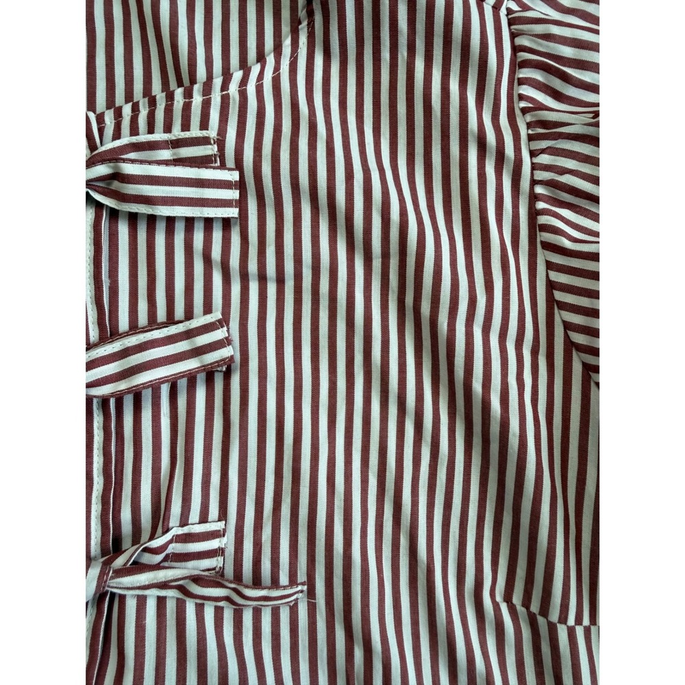 Velvet Heart Los Angeles Striped Bow Peplum Top Burgundy White Cotton Large - Picture 3 of 8